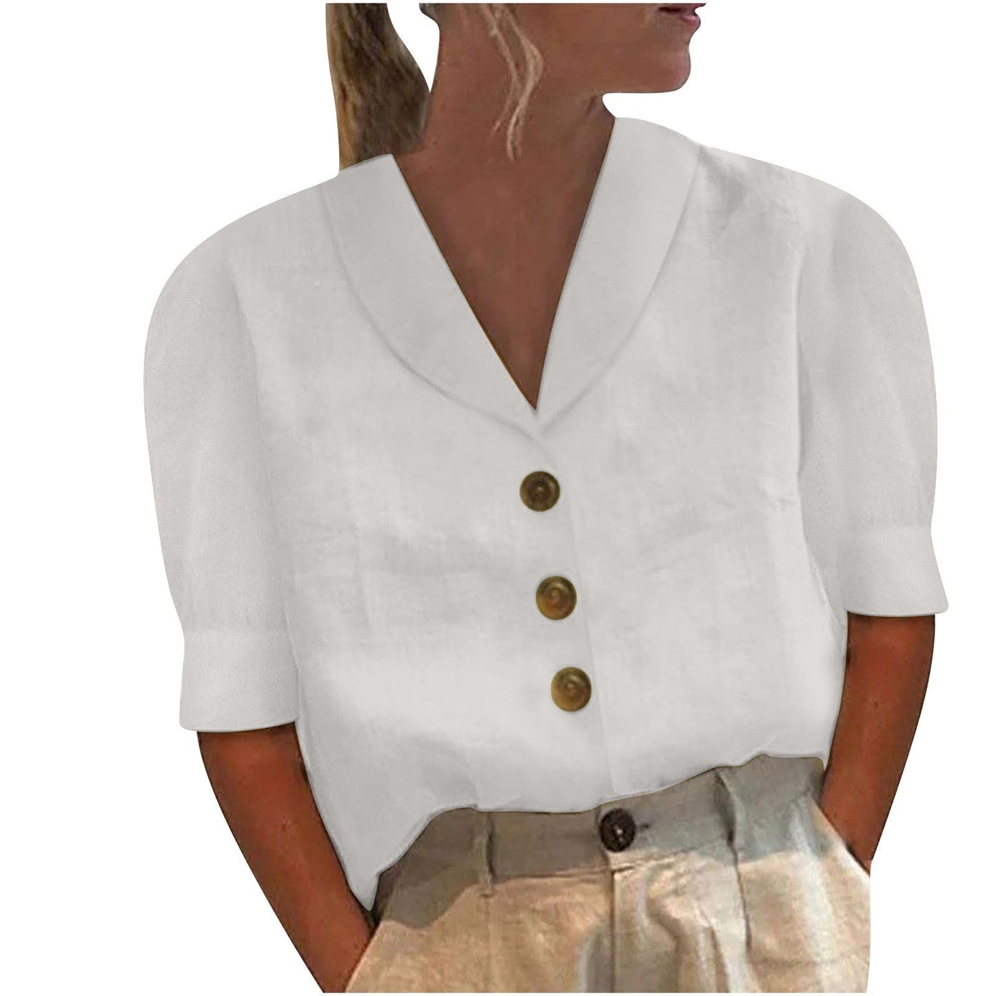 EVIOR - Elegant Damblus med Krage och Knäppning